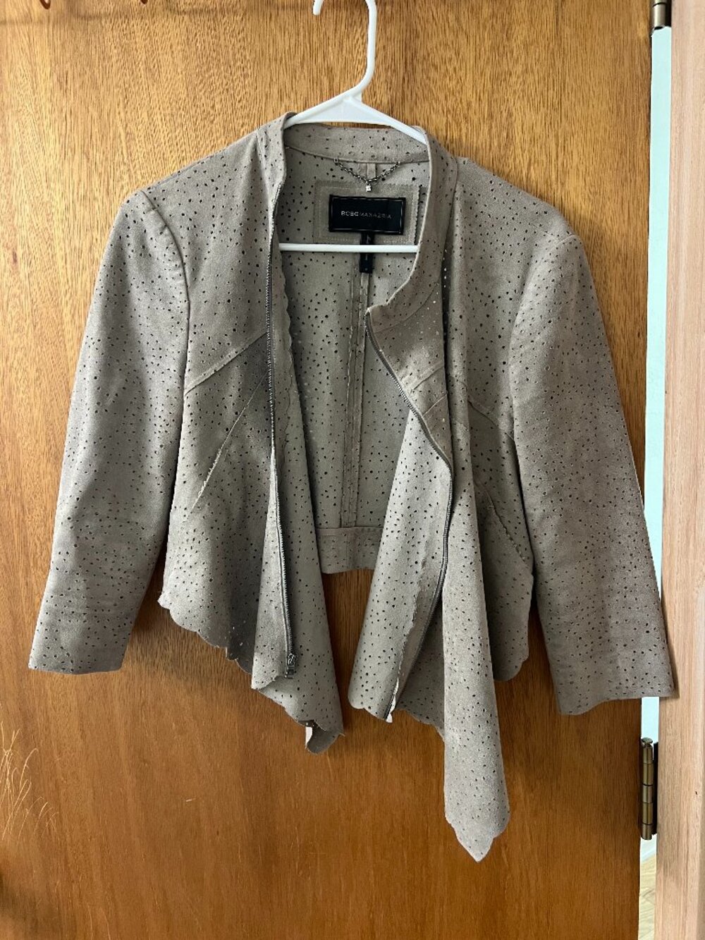 BCBGMAXAZRIA "Bri" Perforated Faux Suede Cropped Jacket